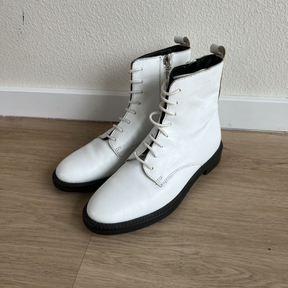 Sam Edelman Nina White‎ Leather Lace Up Ankle Boots Womens Size 7M Moto